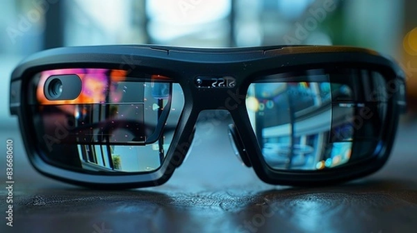 Fototapeta Close-up of a smart glasses with augmented reality display, emphasizing the advancements in wearable tech. Minimal and Simple,
