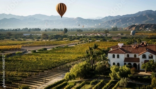 Fototapeta Up, Up and Away: Float Above a California Vineyard at the Temecula Balloon Festival