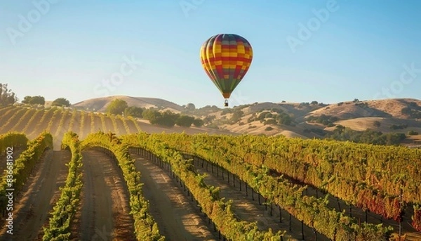 Fototapeta Floating Among the Vines: A Spectacular Balloon Flight over a California Winery at the Temecula Ball