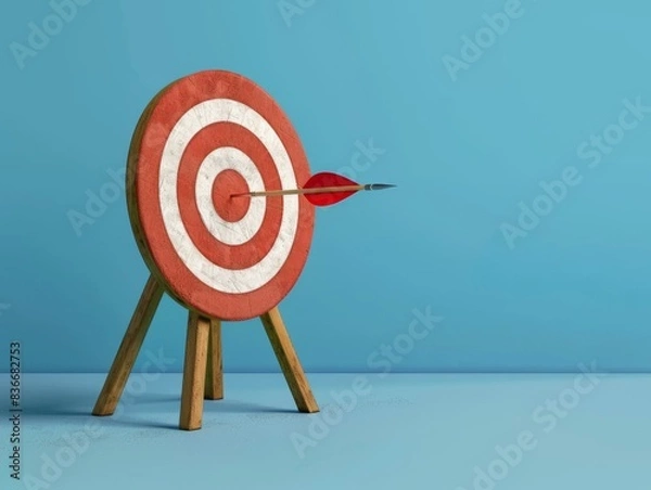 Fototapeta tripod target stand with an arrow in the bullseye