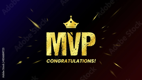 Fototapeta Golden MVP, emblem reward Most Valuable Player for video games or mobile gaming. Symbol of victory, achievement, honor, winner or success. Vector illustration
