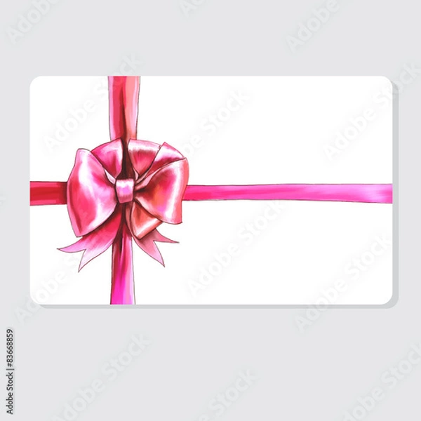 Obraz card and pink bow with ribbons, vector background with space for