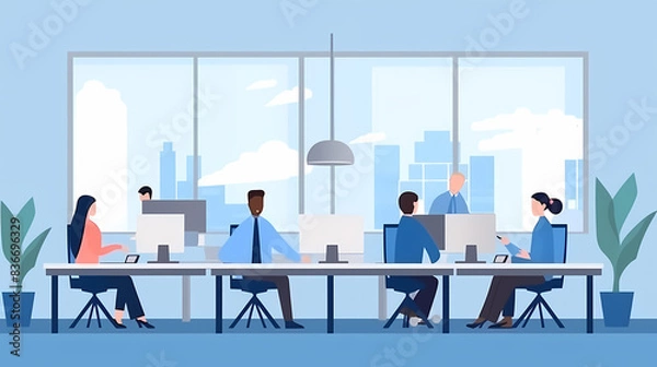 Fototapeta Training of employees in the office. Paper cut style.