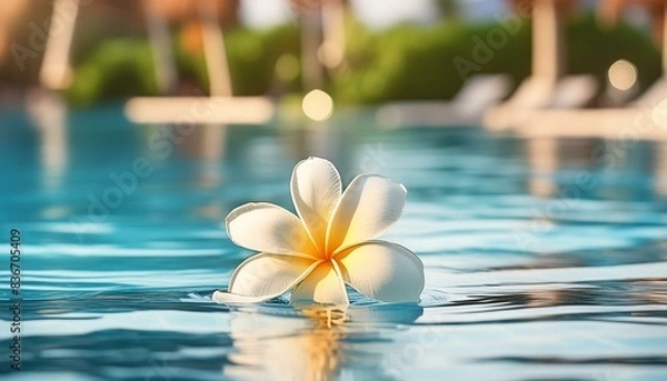 Fototapeta Serene Elegance: Close-Up of a Flower Floating on the Pool"
