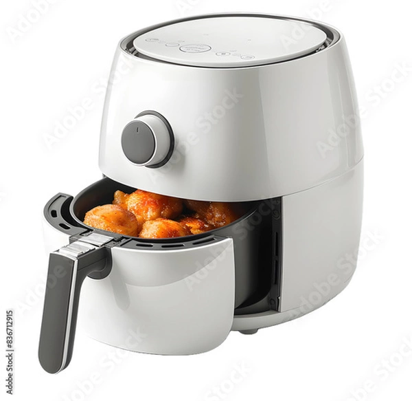 Fototapeta white air fryer isolated on a transparent PNG background, white background , cut out, clipping path, Generative Ai