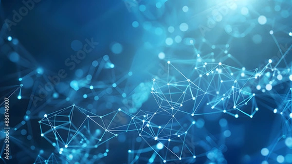Obraz dynamic web of interconnected dots and lines on vibrant blue. technology and communication network illustration. generative ai