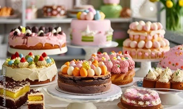 Fototapeta Easter cakes available for purchase at bakery,  Generative AI