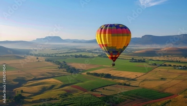 Fototapeta Vibrant Hot Air Balloon Adventure at Dusk in Magaliesburg Valley, Gauteng, South Africa
