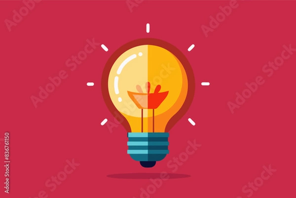 Fototapeta a light bulb with a red flame inside, minimalist vector lightbulb casting a warm glow, symbolizing ideas and illumination
