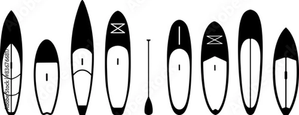 Fototapeta Vector Icons of Various Paddle Boards and Paddle