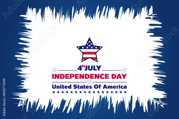 Obraz 4 of july happy USA Independence day holiday on blue background with the United States flag star shape and 4th of July typography vector illustration for design template.