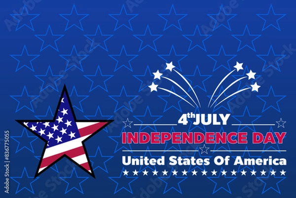 Obraz 4 of july happy USA Independence day holiday on blue background with the United States flag star shape and 4th of July typography vector illustration for design template.