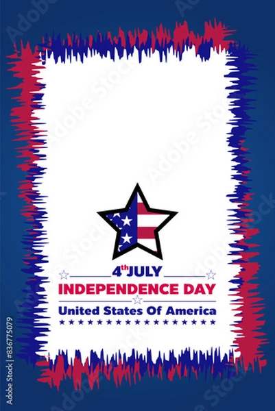 Obraz 4 of july happy USA Independence day holiday on blue background with the United States flag star shape and 4th of July typography vector illustration for design template.