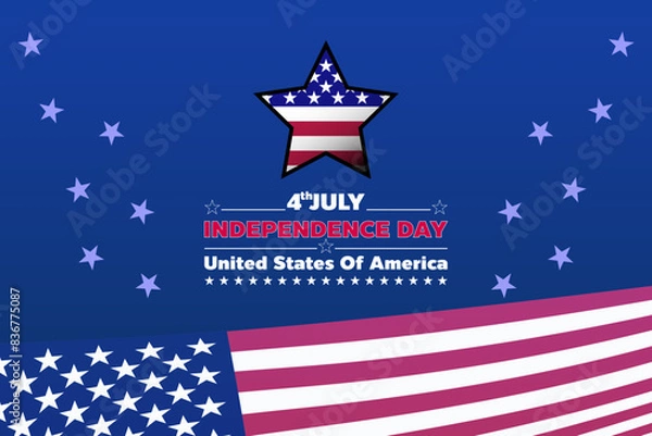 Obraz 4 of july happy USA Independence day holiday on blue background with the United States flag star shape and 4th of July typography vector illustration for design template.