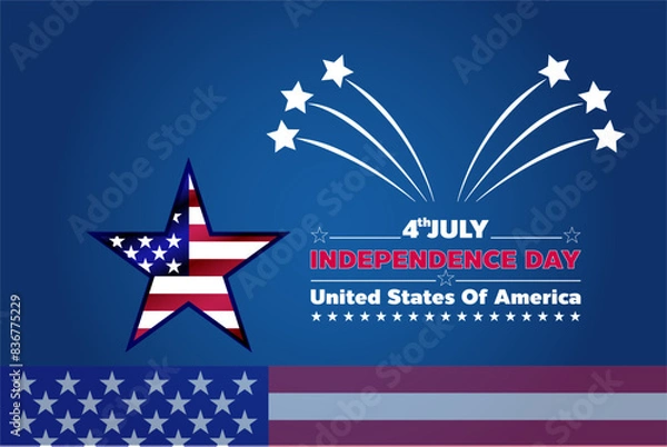 Obraz 4 of july happy USA Independence day holiday on blue background with the United States flag star shape and 4th of July typography vector illustration for design template.