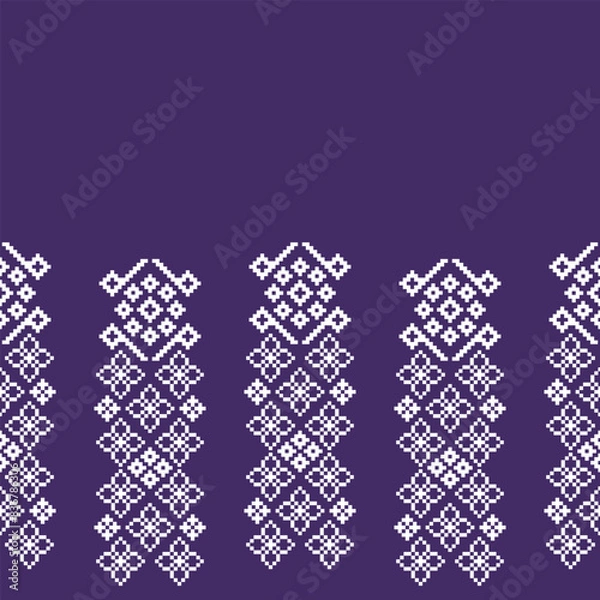 Fototapeta Traditional ethnic motifs ikat geometric fabric pattern cross stitch.Ikat embroidery Ethnic oriental Pixel purple violet background. Abstract,vector,illustration. Texture,scarf,decoration,wallpaper.