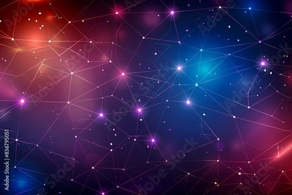 Fototapeta Vector 3d Illustration Geometric, Polygon, Line,triangle Pattern Shape With Molecule Structure. Polygonal With Red, Blue Background. Abstract Science, Futuristic, Network Connection Concept.