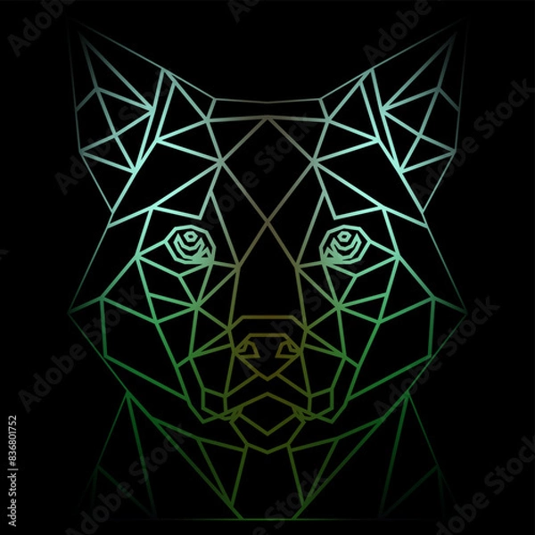 Obraz Colorful geometric dog head on a black background with a gradient lines, line drawing, neon lighting. Vector art, sots art, low poly, cubo-futurism, sticker, cartoon avatar, animal logo, surreal