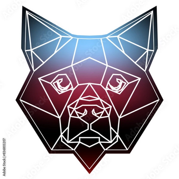 Obraz Stylized dog head a geometric style of triangles and different gradient colors with a white background, white lines. Vector art, sots art, low poly, cubo-futurism, sticker, cartoon avatar, animal logo