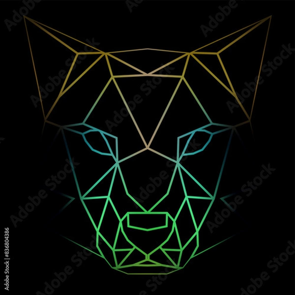 Obraz Colorful geometric dog head on a black background with a gradient lines, line drawing, neon lighting. Vector art, sots art, low poly, cubo-futurism, sticker, cartoon avatar, animal logo, surreal