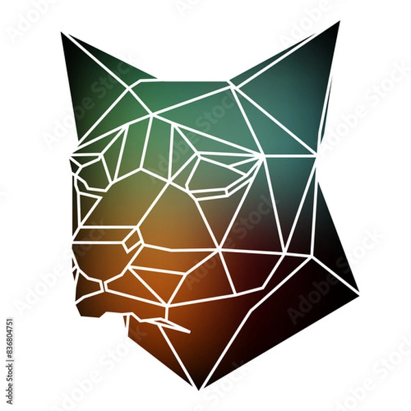 Obraz Stylized dog head a geometric style of triangles and different gradient colors with a white background, white lines. Vector art, sots art, low poly, cubo-futurism, sticker, cartoon avatar, animal logo