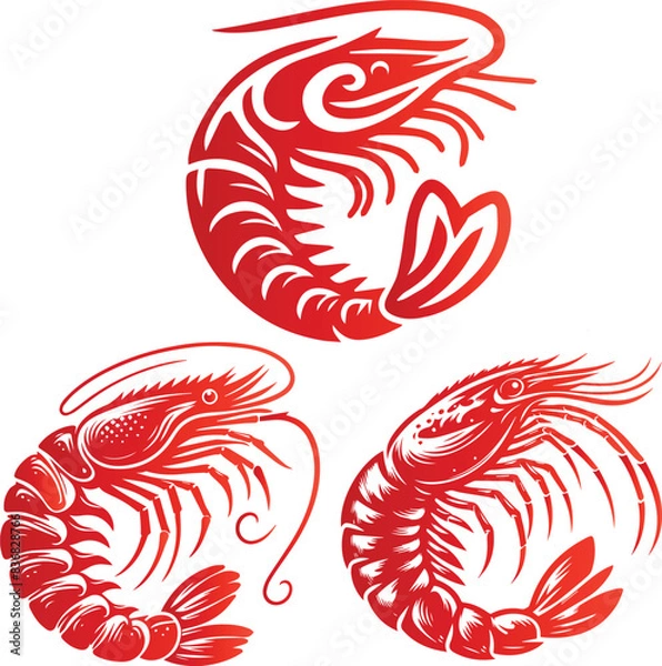 Fototapeta Shrimp Silhouette Vector, white background