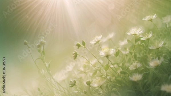 Fototapeta Dreamy and fantastical images of soft and soft flowers and grass, warm and comfortable images