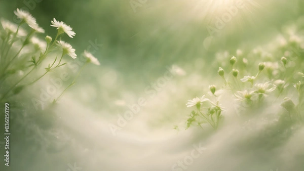 Fototapeta Dreamy and fantastical images of soft and soft flowers and grass, warm and comfortable images