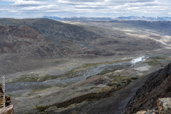 Fototapeta landscape of the surroundings of the village of Kosh Agach mountains with lakes and unusual landscapes in the southern regions of Altai in May
