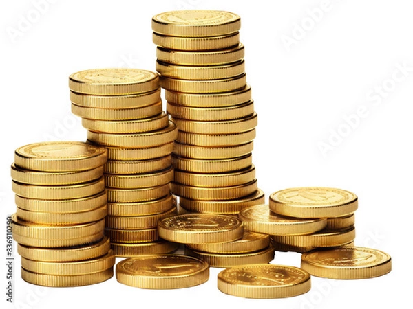 Fototapeta stack of gold coins isolated on transparent background 