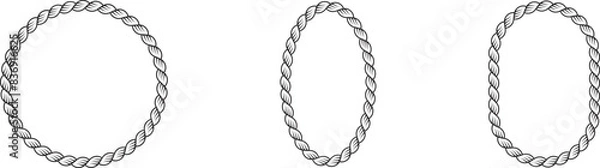 Fototapeta Set of Braided Rope frames Borders of different geometric shapes. round, oval and square, hexagonal. Editable rope frame border isolated on white background.
