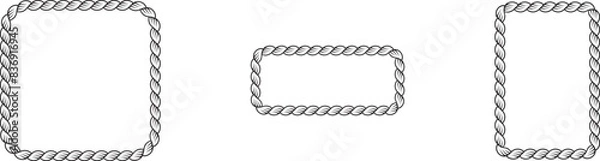 Fototapeta Set of Braided Rope frames Borders of different geometric shapes. round, oval and square, hexagonal. Editable rope frame border isolated on white background.