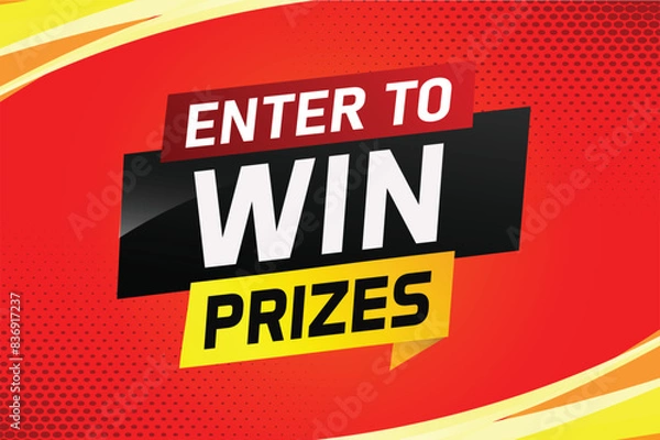 Fototapeta Enter to win prizes word concept vector illustration and 3d style for use landing page, template, ui, web, mobile app, poster, banner, flyer, background, gift card, coupon, wallpaper

