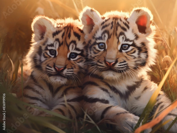 Obraz Two tiger cubs. Digital art.