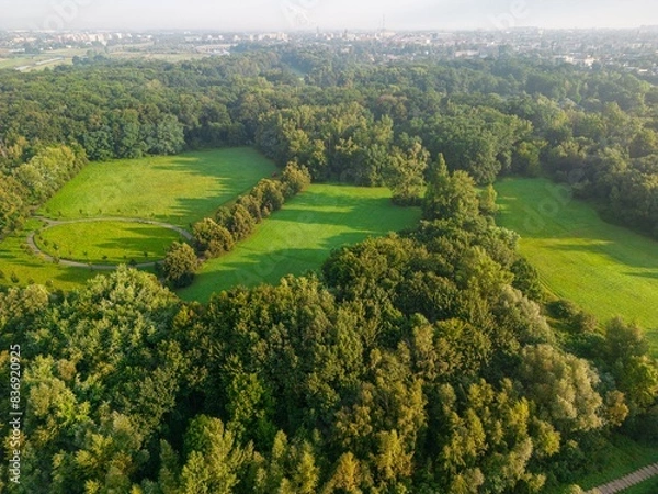 Fototapeta tereny zielone wokół miasta jako park i polany