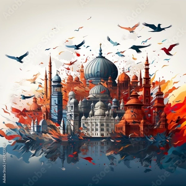 Fototapeta illustration of mosque in the background