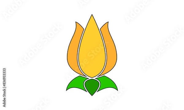 Obraz Orange or ocher Lotus flower In flat style on white background. Lotus flower luxury design template poster. Floral card, wallpaper, background, poster, banner, cover design. Vesak day element design.