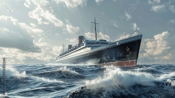 Obraz Majestic Ocean Liner: Towering above the waves, the grand cruise ship cuts through the ocean waters, its elegant silhouette a symbol of luxury and adventure