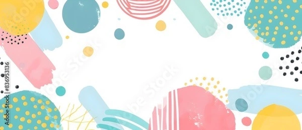 Fototapeta Pastel Geometric and Freeform Cartoonish Border Design with Blank Space for Message Background