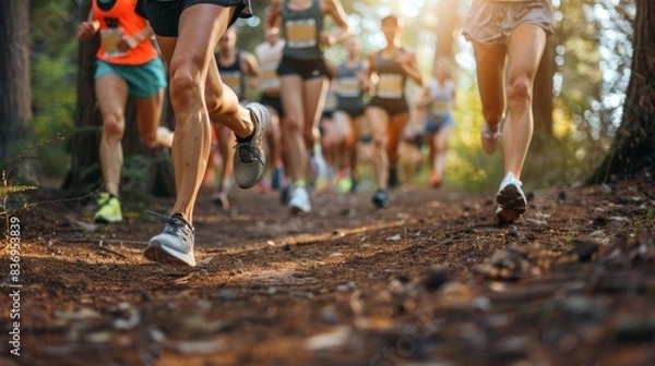 Fototapeta Close up Leg of Autumn Trail Running Race