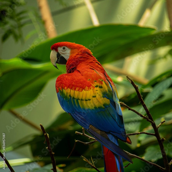 Obraz red macaw on a branch