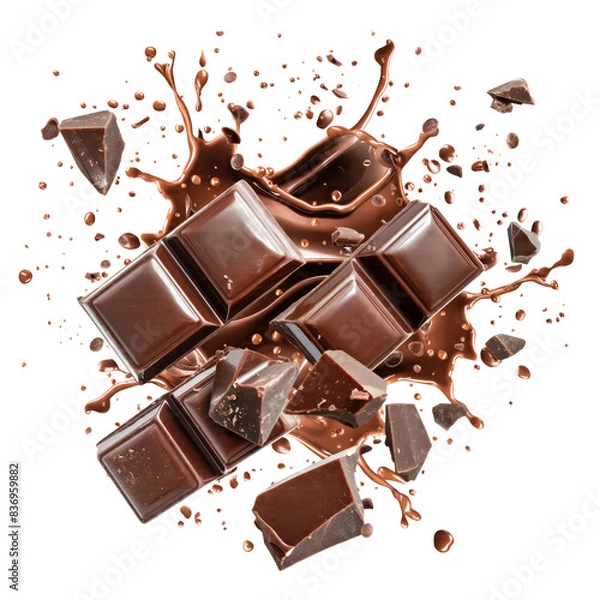 Fototapeta Chocolate pieces splash isolated on transparent background Remove, Clipping Path