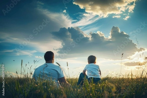Fototapeta A couple enjoying the outdoors, relaxing together in a field