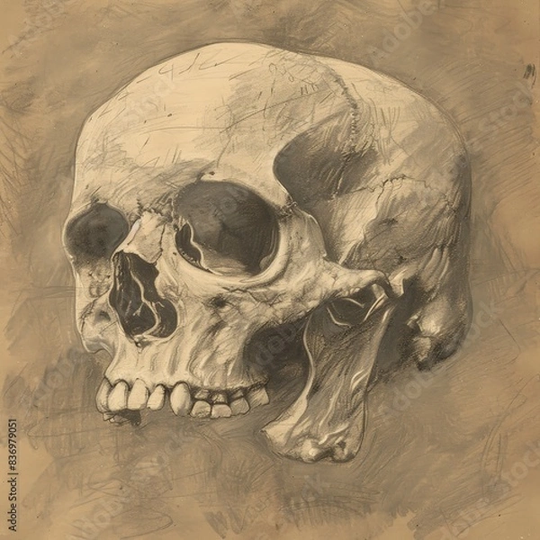 Fototapeta A drawing of a skull, sketch