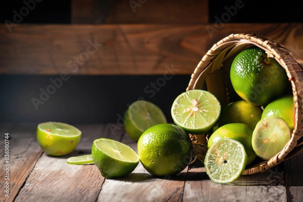 Fototapeta basket of limes on the table
