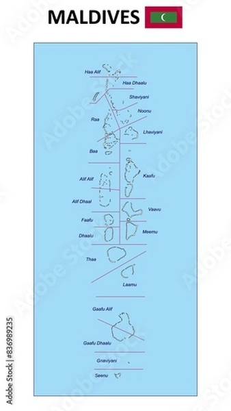 Fototapeta Maldives Map. State and district map of Maldives. Administrative map of Maldives with states and boundaries in white color.