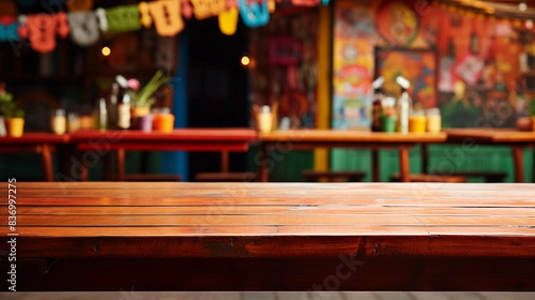 Obraz Wooden tabletop with blur background