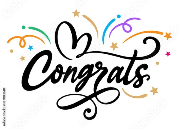 Fototapeta Heartiest congratulations, hand drawn greeting card, banner, poster, Congrats, handwritten lettering text, celebration confetti background, Heartily congratulations, vector, wishes, isolated on white