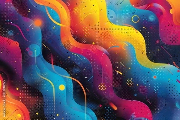 Fototapeta Abstract Colorful Wave Patterns with Geometric Elements - Vibrant Modern Design for Digital Art and Prints
