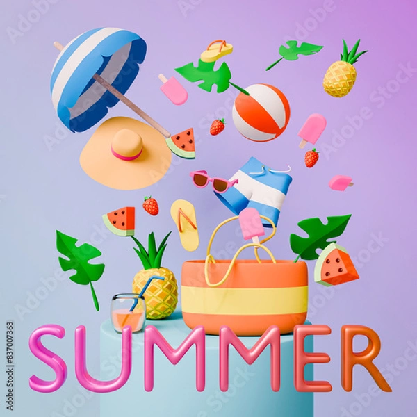 Obraz summer 3d elements. Beach concept